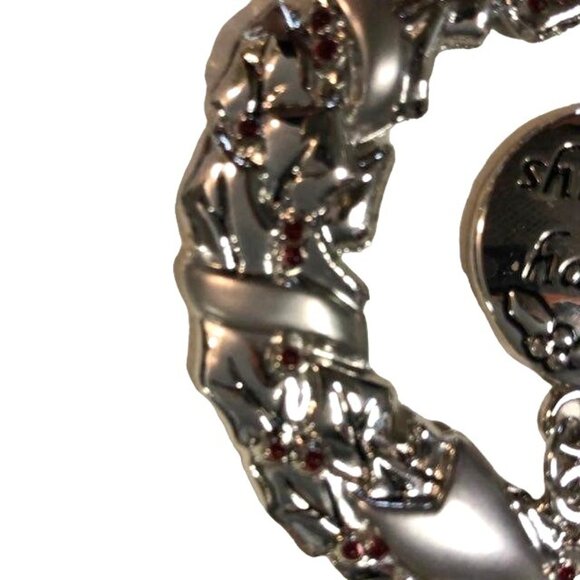 Ganz Pewter Wreath Ornament Engravable Red Stones Happy Holidays New Open Packag - Picture 7 of 11